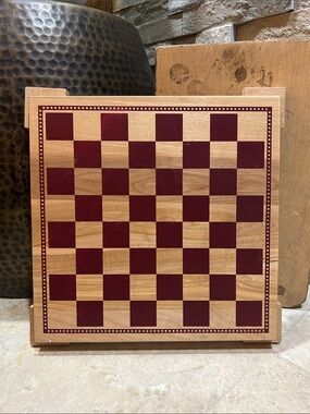 WOODFIELD COLLECTIONS Vintage Wooden Chess & Checkers Board